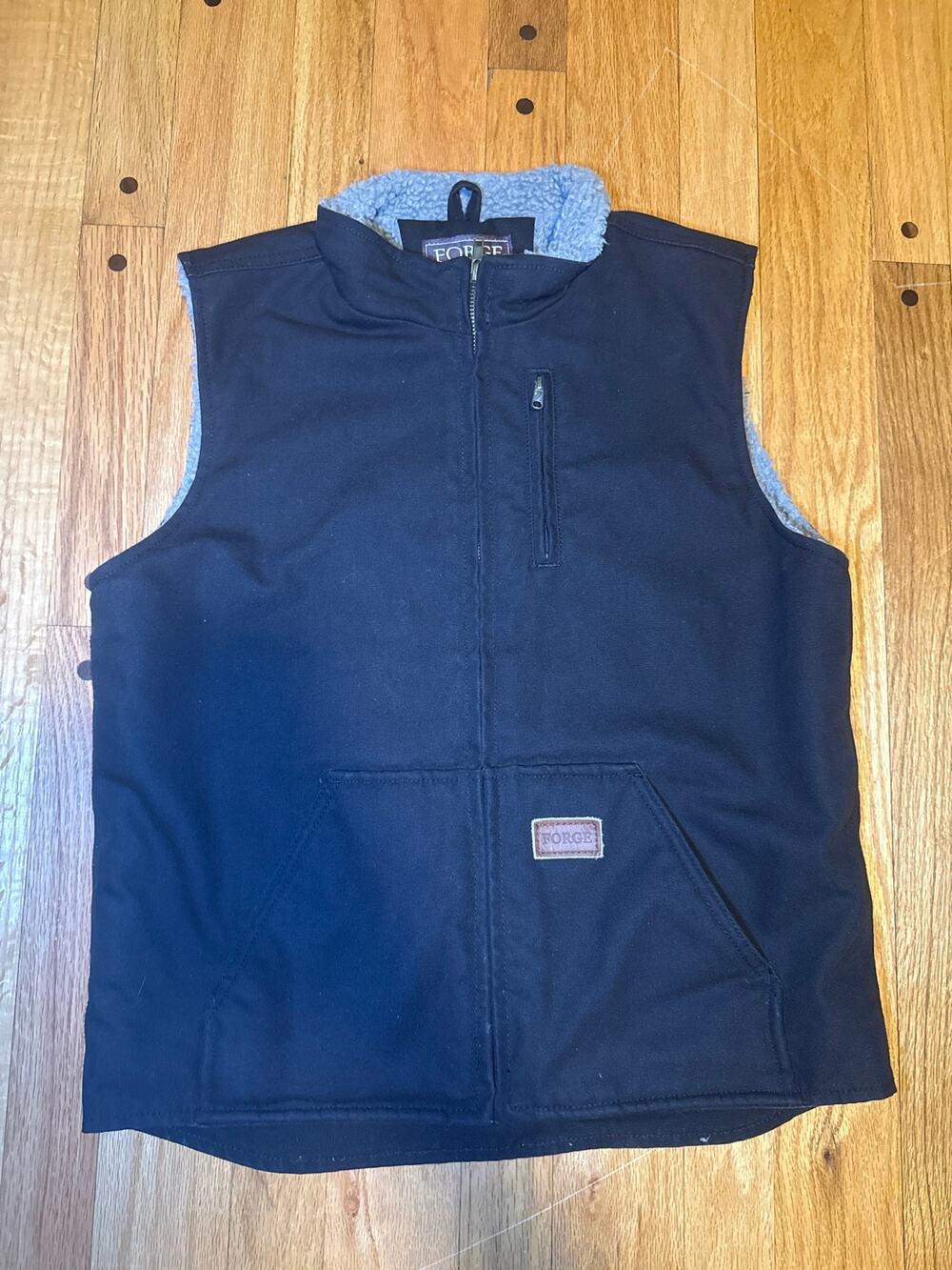 NEW Forge Work Wear Vest Men L Black Canvas Sherpa Lined Full Zip Workwear